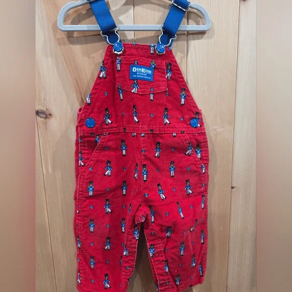 Rare VTG OshKosh B'gosh Red Corduroy Kids Christmas Toy Soldier Overalls - Picture 1 of 7